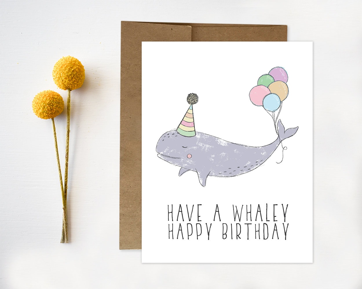 Whale Birthday Card Whale Pun Funny Punny Pun Birthday Card Etsy