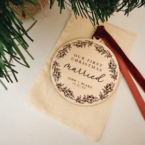 First Christmas ornament, newlywed ornament Custom birch wood ornament, First Christmas Married, Personalize with your wording!