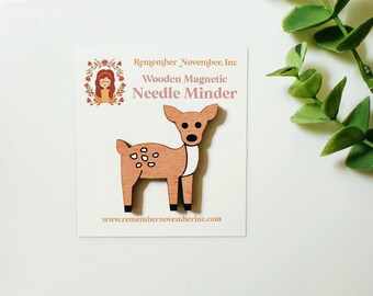 Deer Needle Minder: Handmade Wooden Magnetic Needle Keeper, Brooch