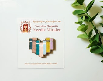 Book Stack Needle Minder: Handmade Wooden Magnetic Needle Keeper, Brooch