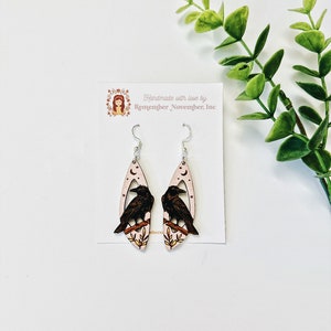 Raven Earrings, Crow Earrings, Halloween Bird