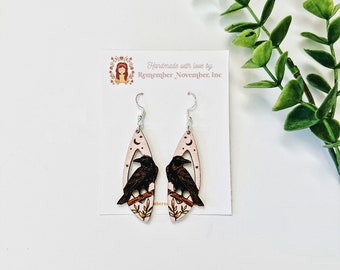 Raven Earrings, Crow Earrings, Halloween Bird