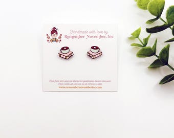 Handmade Coffee Book Stud Earrings: Birch Wood, Stainless Steel