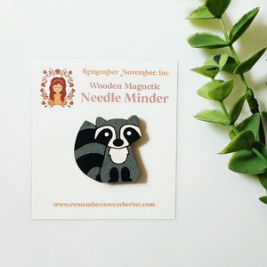 Raccoon Needle Minder, Wooden Magnetic Needle Minder, Handmade, Handpainted
