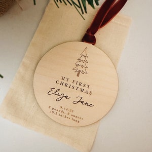Baby’s first Christmas ornament, birth stats ornament, baby ornament, new baby ornament, first Christmas, laser engraved wood ornament