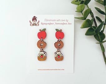 Handpainted Apple Cider Earrings: Fall Harvest Wood Jewelry