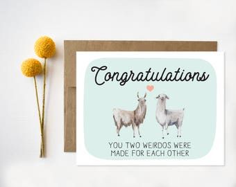 Wedding Congratulations Card, Funny Wedding Card, Congratulations, Llama, Llamas, Weirdos, Quirky Wedding Cards, Unique wedding card