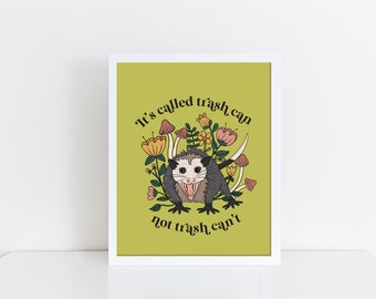 Possum Art Print Pun Cute Opossum Art Floral Art - Frame NOT included