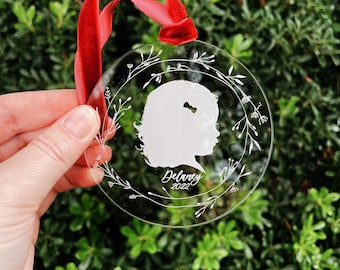 Silhouette ornament, Custom acrylic silhouette ornament, hand drawn and engraved