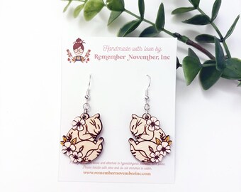 Sleepy Cat Earrings: Hand-Painted Birch Wood