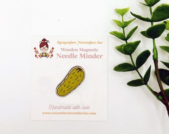 Pickle Needle Minder: Handmade Wooden Magnetic Needle Keeper, Brooch