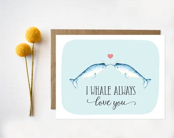 Narwhal Valentine Card cute valentines day card funny valentines day card funny valentine card pun punny quirky narwhale Anniversary Card