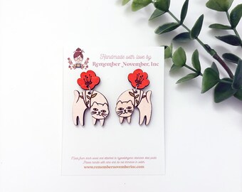 Cat Earrings: Hand-Painted Birch Wood