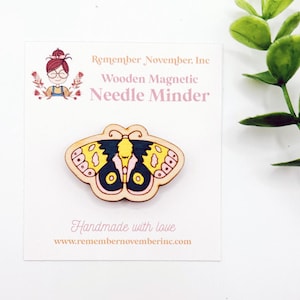 Moth Needle Minder, Wooden Magnetic Needle Minder, Handmade, Handpainted