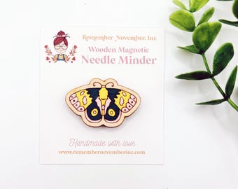 Moth Needle Minder: Handmade Wooden Magnetic Needle Keeper, Brooch