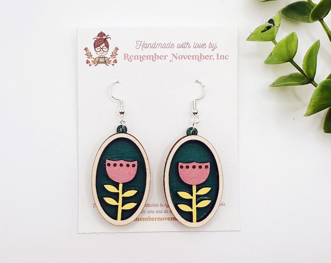 Hand-Painted Birch Wood Flower Earrings: Nordic Scandinavian Style