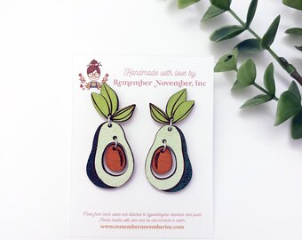 Avocado Earrings: Hand-Painted Birch Wood