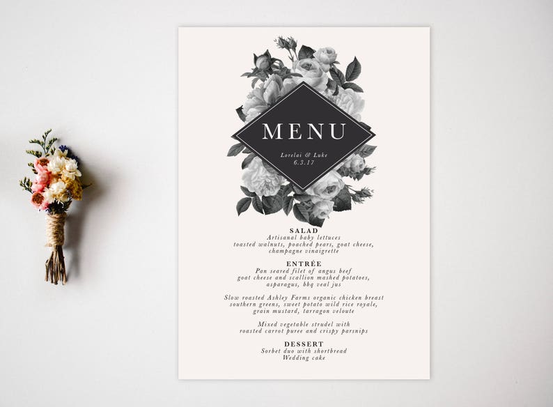 Wedding Menu Reception Vintage Wedding Decor Wedding Menu Etsy