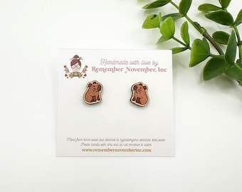 Handmade Capybara Stud Earrings: Birch Wood, Hand-Painted