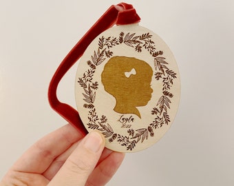 Custom Silhouette Ornament: Hand-Drawn Laser Engraved Birch Wood