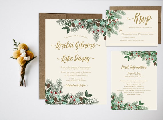 Wedding Invitation Bundle Christmas Invitation Winter Etsy