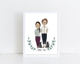 Custom family portrait illustration drawing child portrait christmas gift mothers day gift digital illustration