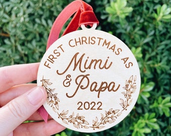 Grandparent ornament, Custom birch wood ornament, First Christmas Ornament, Mimi and Papa, Nana, Grandma Grandpa Ornament