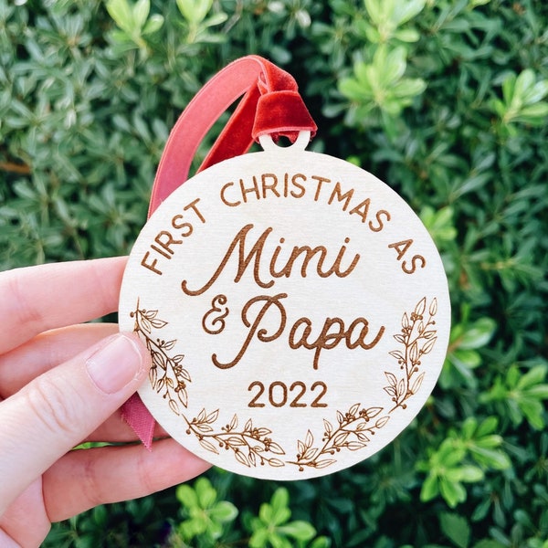 Grandparent ornament, Custom birch wood ornament, First Christmas Ornament, Mimi and Papa, Nana, Grandma Grandpa Ornament