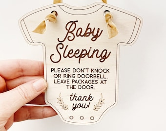 Baby Sleeping Sign - Engraved Birch Wood, Do Not Disturb, Do not ring doorbell