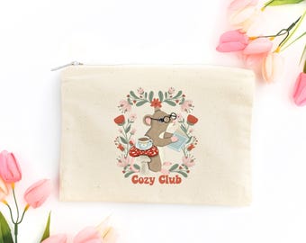Reading Mouse Canvas Cosmetic Bag: Book Pencil Case