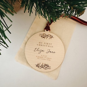 Baby’s first Christmas ornament, birth stats ornament, baby ornament, new baby ornament, first Christmas, laser engraved wood ornament