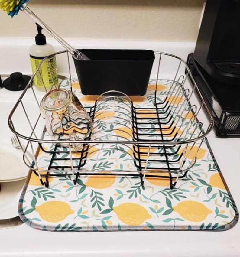 Lemon Kitchen Dish Mat Lemon Dish Drying Mat Lemon Kitchen Etsy