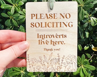 Engraved Birch Wood No Soliciting Sign - Introvert Home Decor