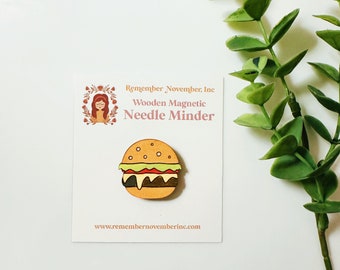 Burger Needle Minder, Wooden Magnetic Needle Minder, Handmade, Handpainted