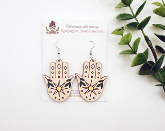 Palm Earrings, birch wood, hand painted