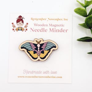 Moth Needle Minder, Wooden Magnetic Needle Minder, Handmade, Handpainted