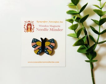 Butterfly Needle Minder: Handmade Wooden Magnetic Needle Keeper, Brooch