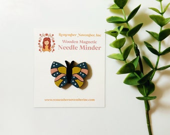 Butterfly Needle Minder, Wooden Magnetic Needle Minder, Handmade, Handpainted