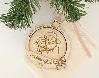 Laser Engraved Birch Wood Baby's First Christmas Ornament