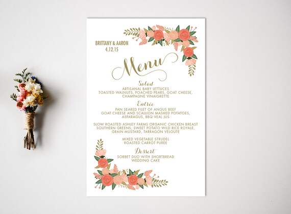 Wedding Menu Reception Vintage Wedding Decor Dinner Menu Etsy