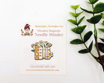 Handpainted Wooden Book Needle Minder: Handmade Wooden Magnetic Needle Keeper