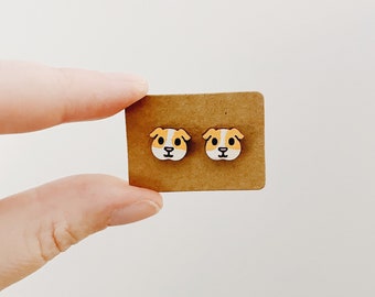 Guinea Pig Stud Earrings, birch wood, hand painted