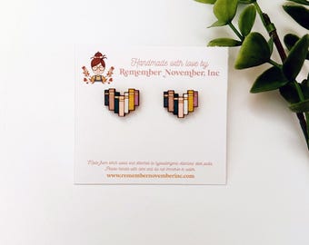 Hand-Painted Book Stack Stud Earrings: Birch Wood Literary Jewelry