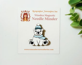 Polar Bear Needle Minder: Handmade Wooden Magnetic Needle Keeper, Brooch