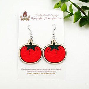 Tomato Dangle Earrings, Food Earrings, birch wood, hand painted