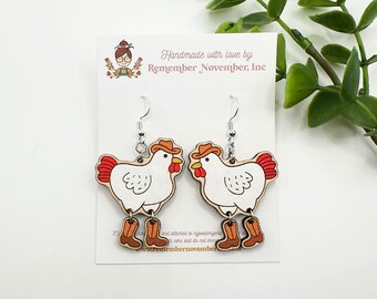 Chicken Earrings, Farm Earrings, birch wood, hand painted