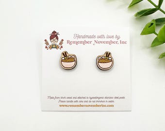 Hand Painted Ramen Stud Earrings: Birch Wood