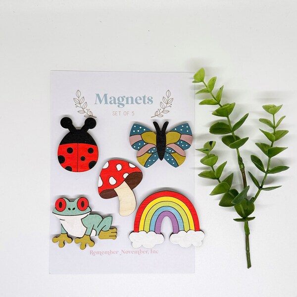 Garden Friends Magnets, Cute Fridge Magnets, Ladybug, Tree Frog, Mushroom, Butterfly, Rainbow