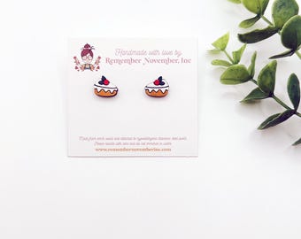 Handmade Christmas Cake Earrings, Birch Wood Studs
