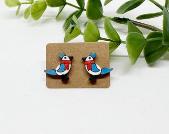 Winter Bird Stud Earrings, Christmas Bird